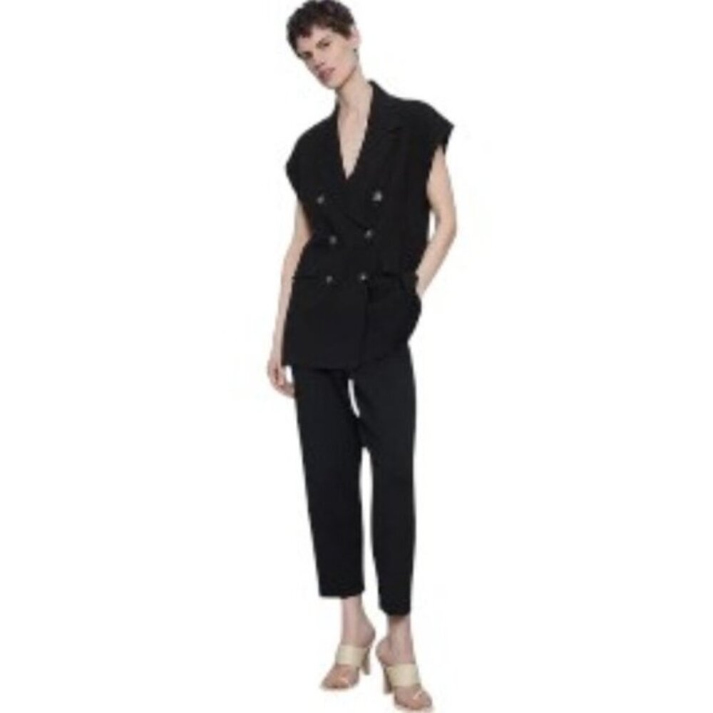 Zara Knit Black Sleeveless Blazer Short Waistcoat